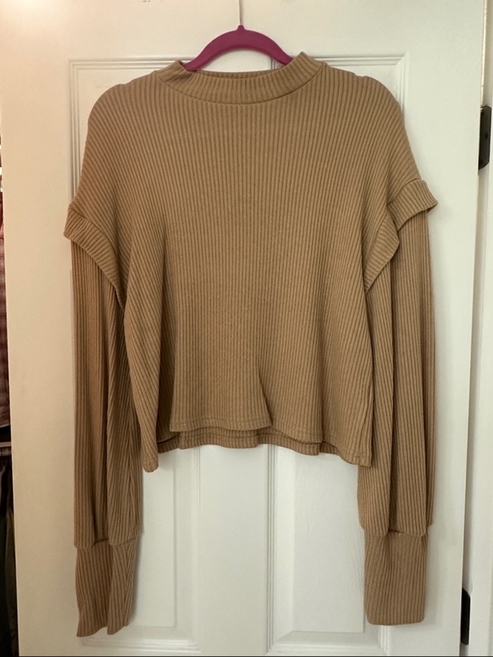 Sadie & Sage Ribbed Crew Neck Sweater in Camel